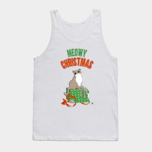 Meowy Christmas Cat Clawed Present Tank Top